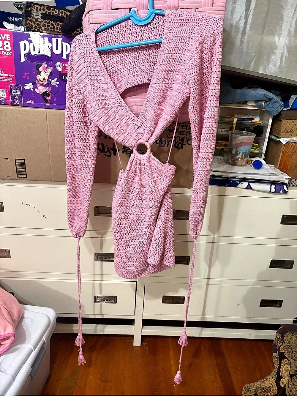 FORE Pink Open-Knit Long Sleeve Tunic